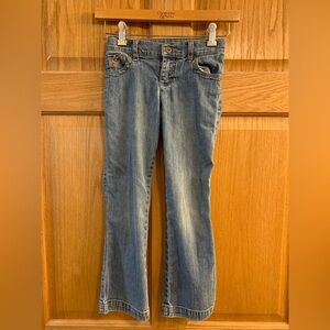 LEE Girls 539M749 Size 6X Blue Denim Jeans - Distressed Embroidered Flap Pockets